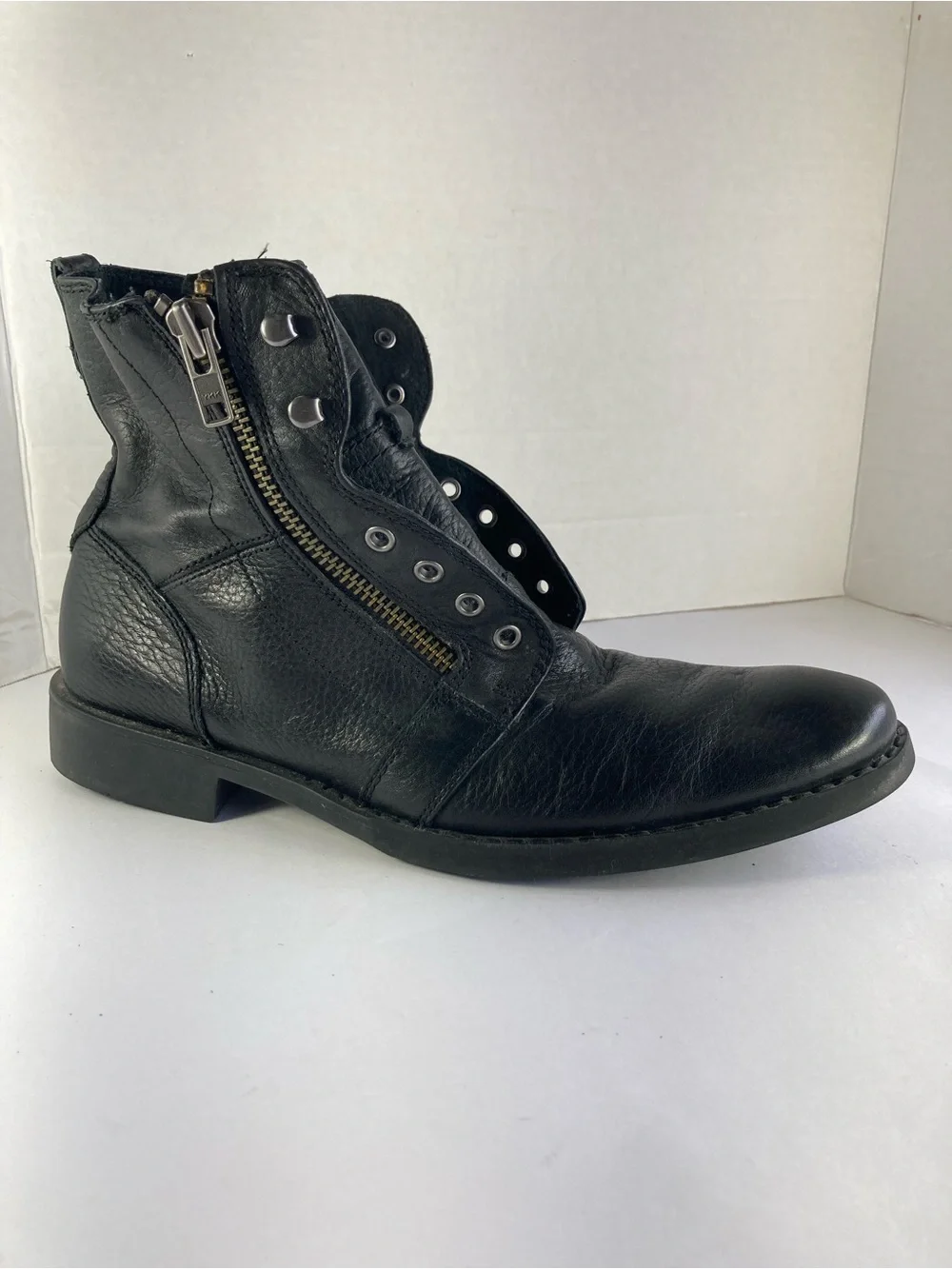 The Rails Combat Bike Boots With Sipper Black Leather Mens Shoe Sz US 11.5-12